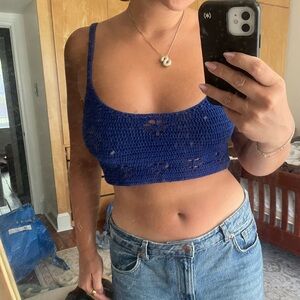 Free People Blue Crochet Crop Tank